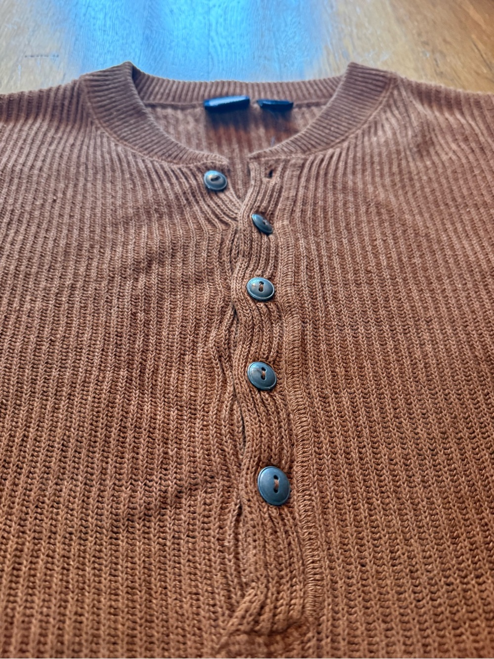 Button Henley Ribbed Sweater in Rust - Picture 2 of 4